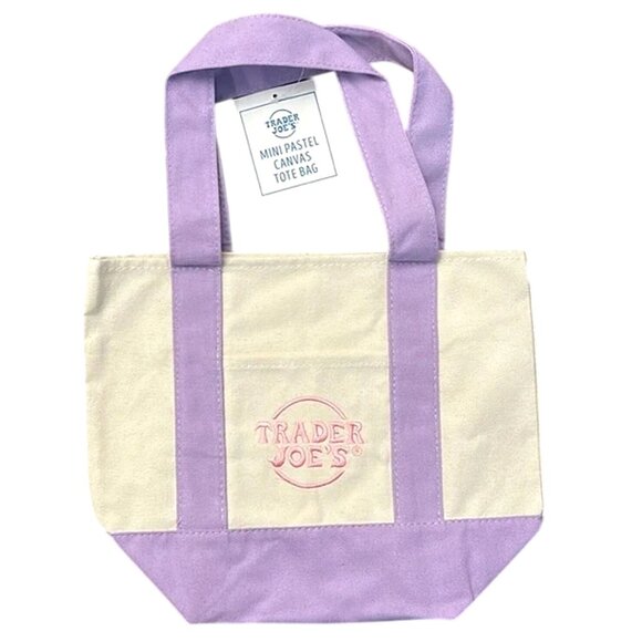 Trader Joes Mini Pastel Canvas Tote Bags Set of 4‎ (Pink, Lavender, Green, Blue) - Picture 3 of 5